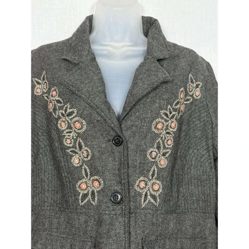 April Cornell Wool Embroidered Blazer‎ Womens M Floral Button Front Jacket - Picture 2 of 13